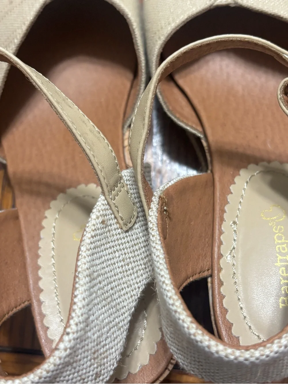 BareTraps Odetta Peep Toe Beige/Tan Espadrille Wedge Sandals